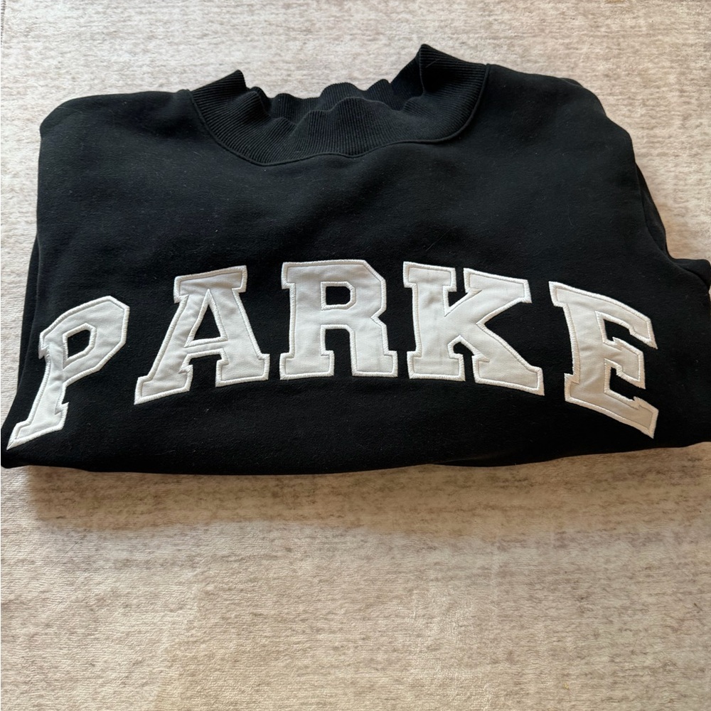 Parke Black mockneck Sweater with White Lettering
